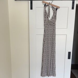 RESA Halter Neck Brown Polka Dot Maxi Dress
